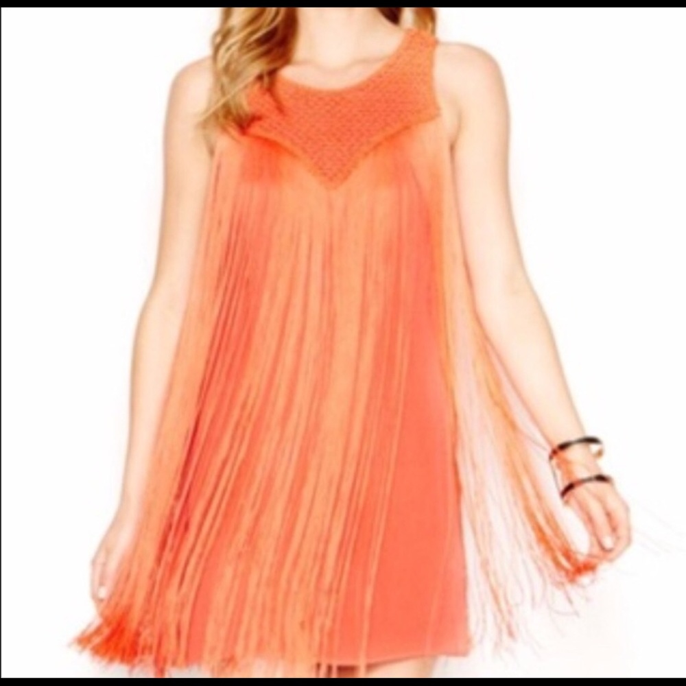NWT Guess coral crochet & fringe dress Sz ds